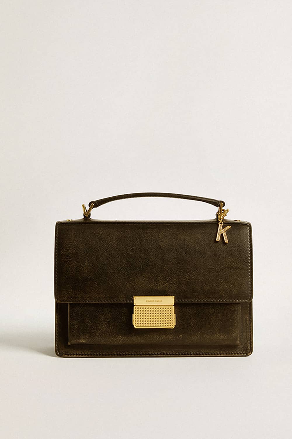 Letter K charm in gold-colored brass with crystals| Golden Goose