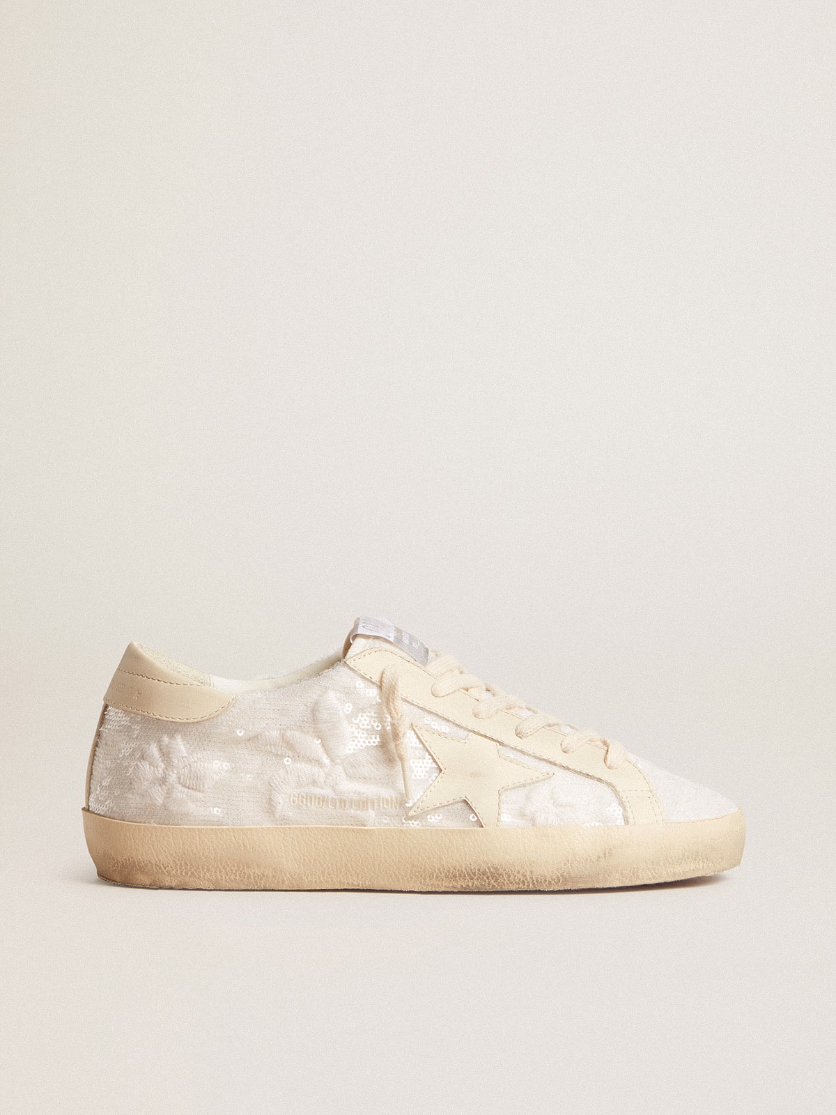 Women's Super-Star LTD in white sequins with leather star and embroidery| Golden Goose
