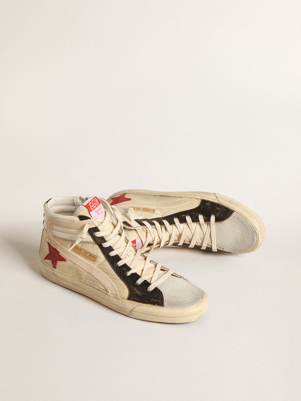 Slide LTD in faded nylon with suede star and beige flash| Golden Goose