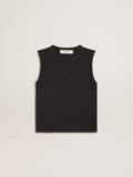 Sleeveless T-shirt in worn-black with tone-on-tone gradient embroidery| Golden Goose
