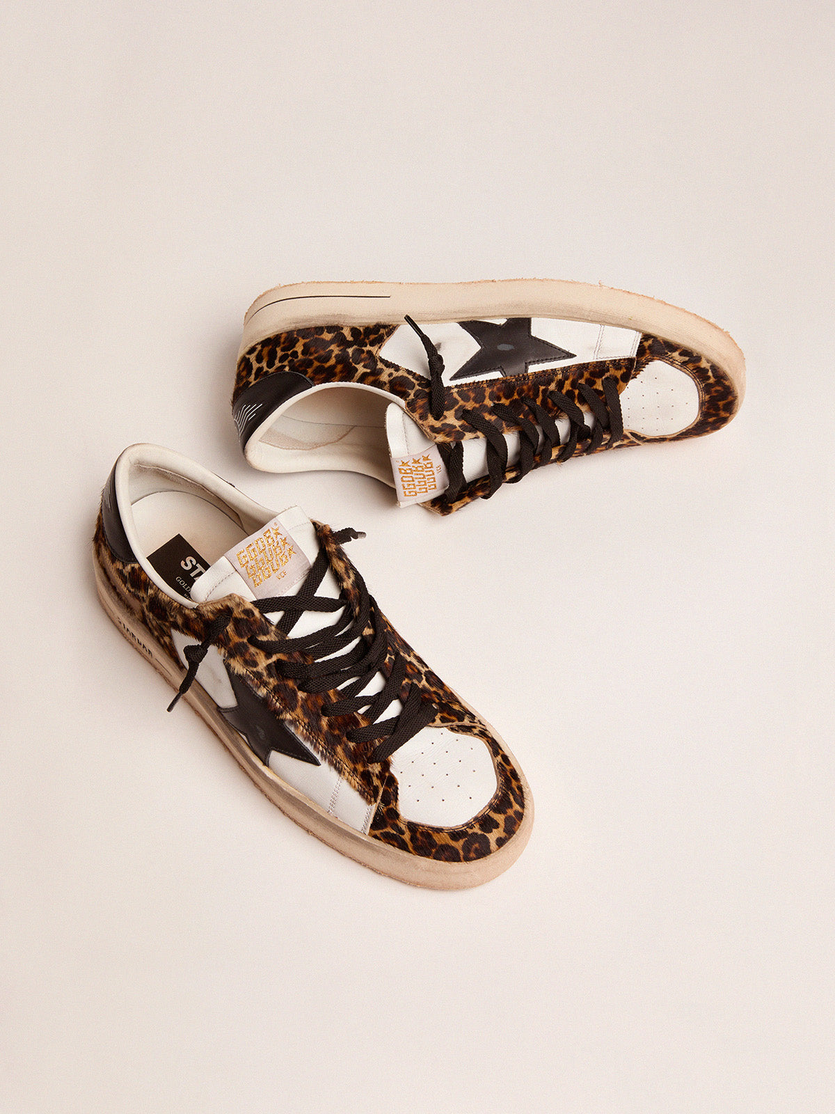 Stardan sneakers in leopard-print pony skin and black star| Golden Goose