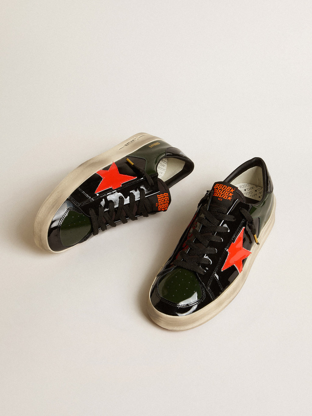 Women's Stardan in black and green patent leather with orange star| Golden Goose