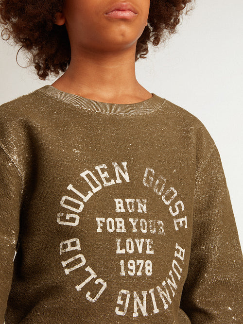 Boys' vintage-effect beech-colored cotton sweatshirt| Golden Goose