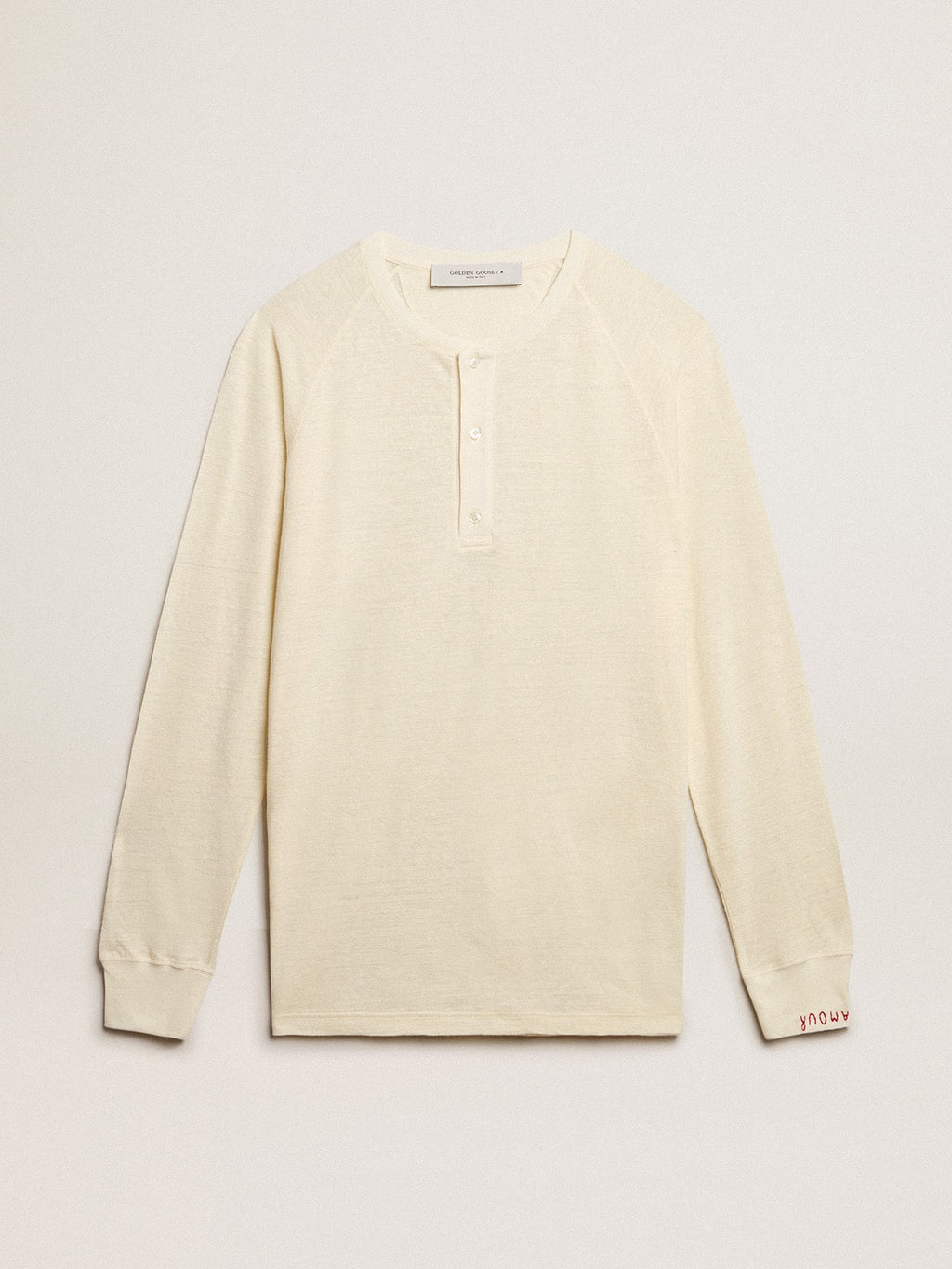 Men's long-sleeved T-shirt in panama-colored linen| Golden Goose