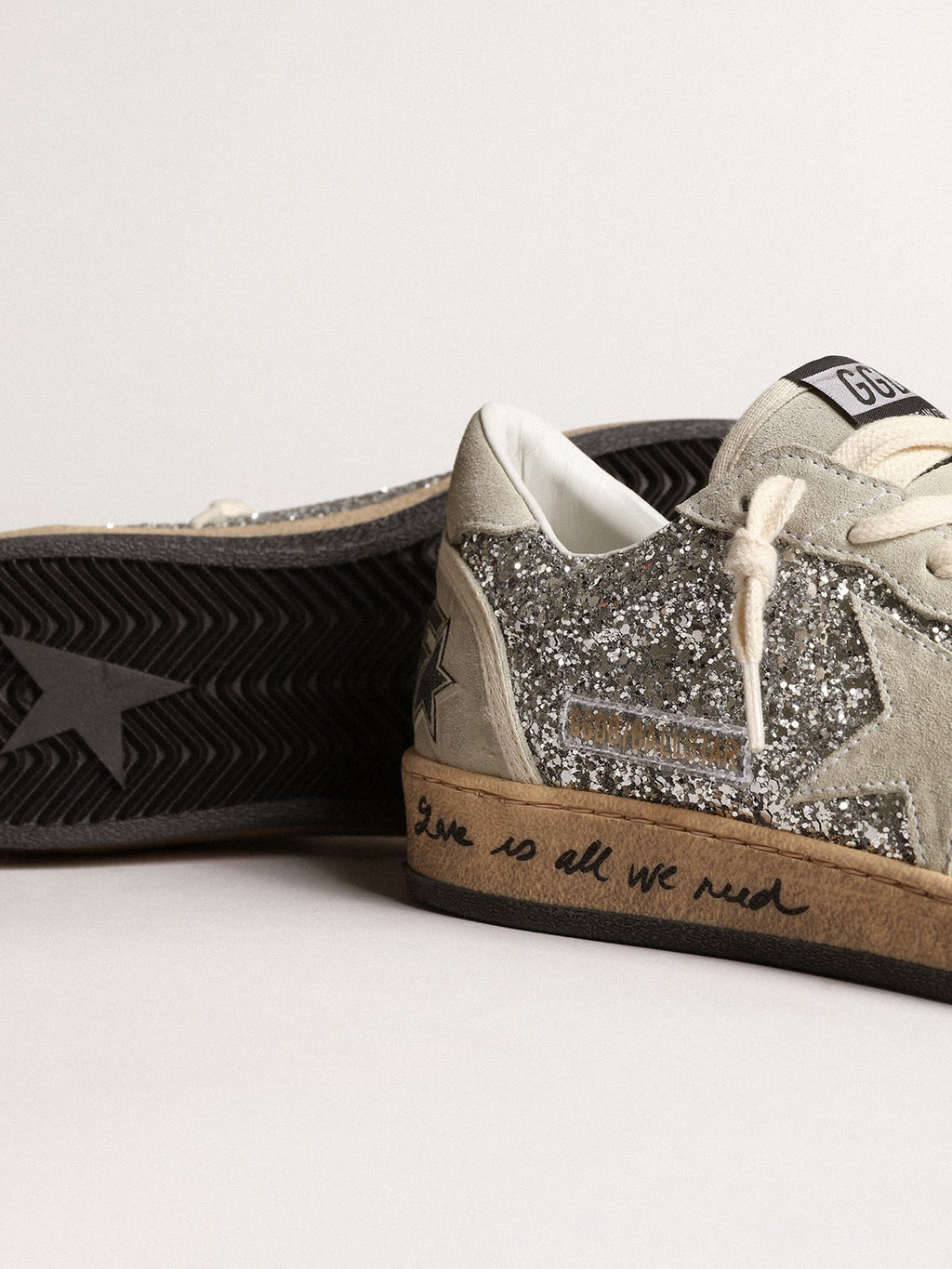 Women's Ball Star in silver glitter with ice-gray suede inserts| Golden Goose