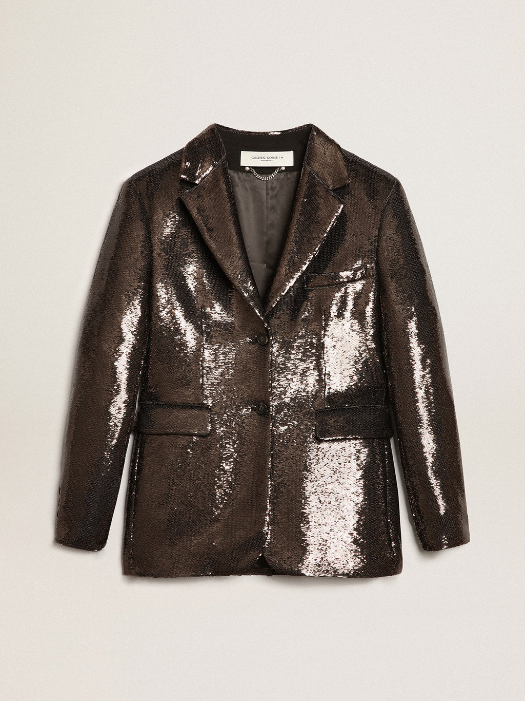 Gray single-breasted blazer with all-over sequins| Golden Goose