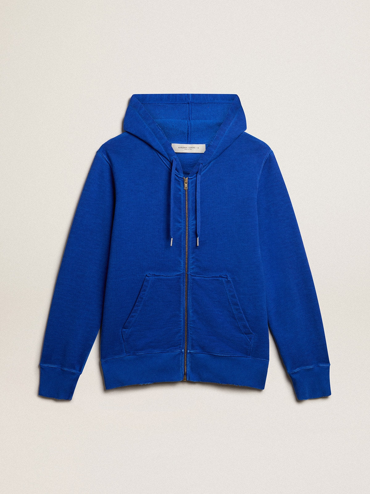 Men's blue-colored hoodie with lettering on the back| Golden Goose