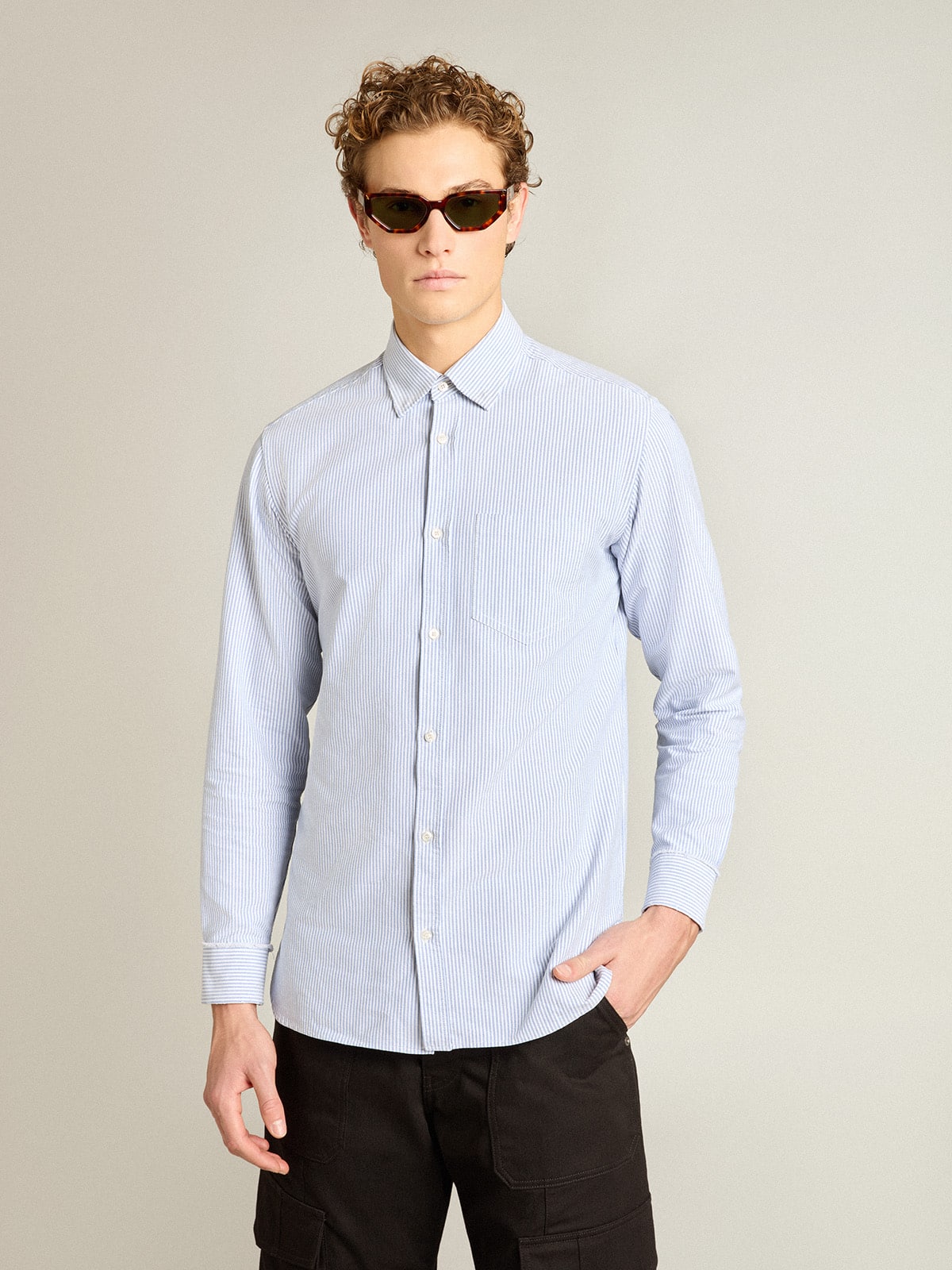 Men's shirt with narrow stripes| Golden Goose