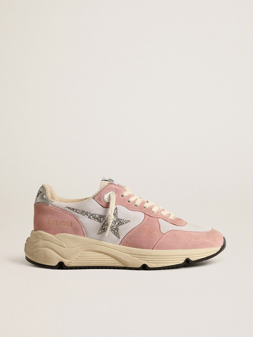 Running Sole in gray mesh and suede with silver glitter star| Golden Goose