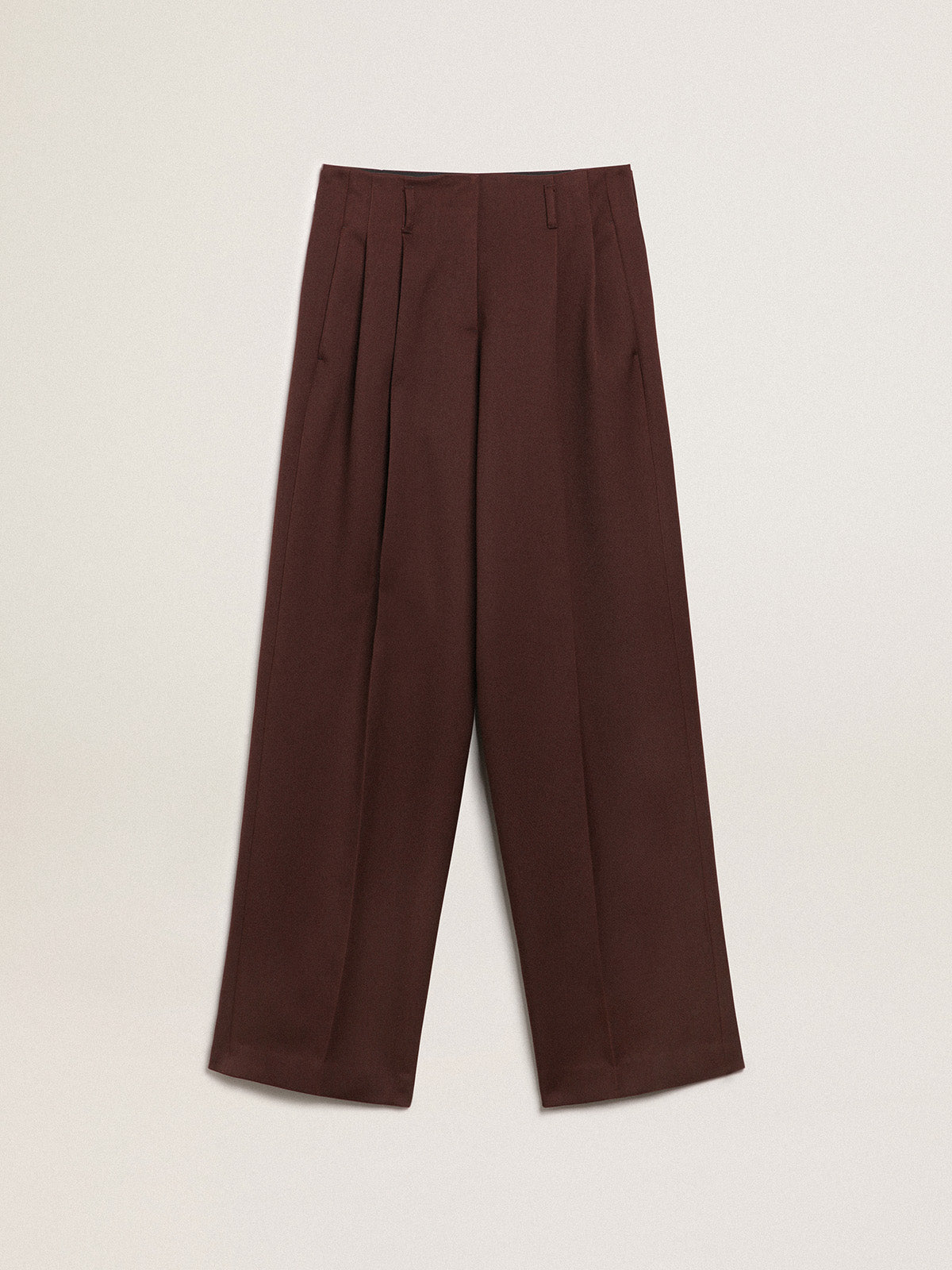 Women's pants in coffee-colored wool gabardine| Golden Goose