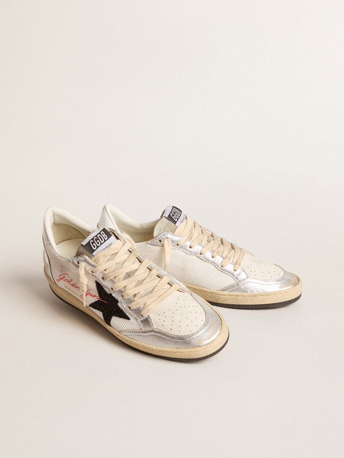 Ball Star in white mesh with black glitter star and silver inserts| Golden Goose