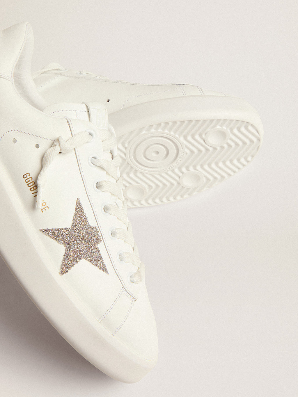 Women's Purestar in white leather with silver crystal star| Golden Goose