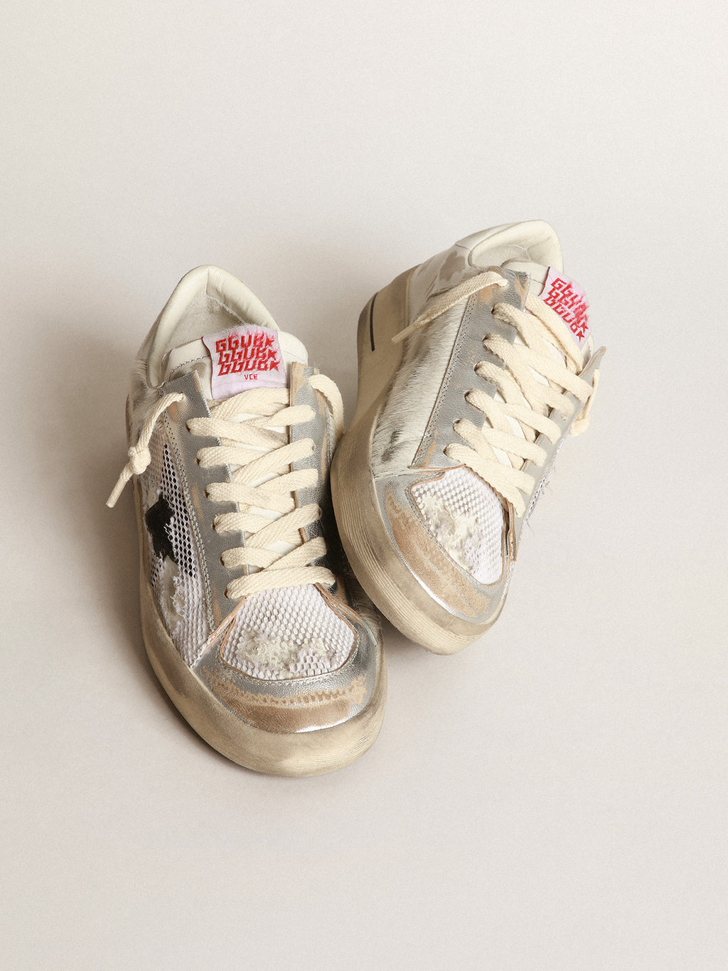 Stardan LAB sneakers in white pony skin and leather with black suede star| Golden Goose