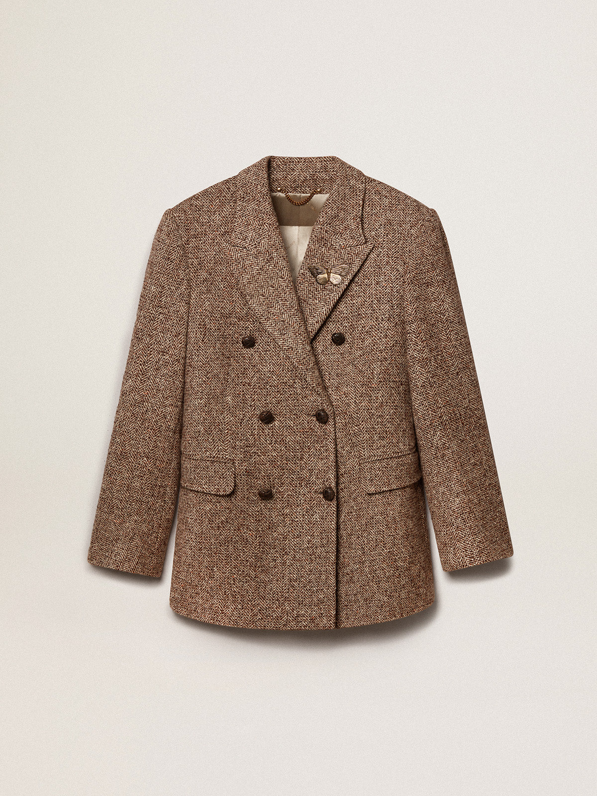 Women's brown double-breasted blazer with button fastening| Golden Goose