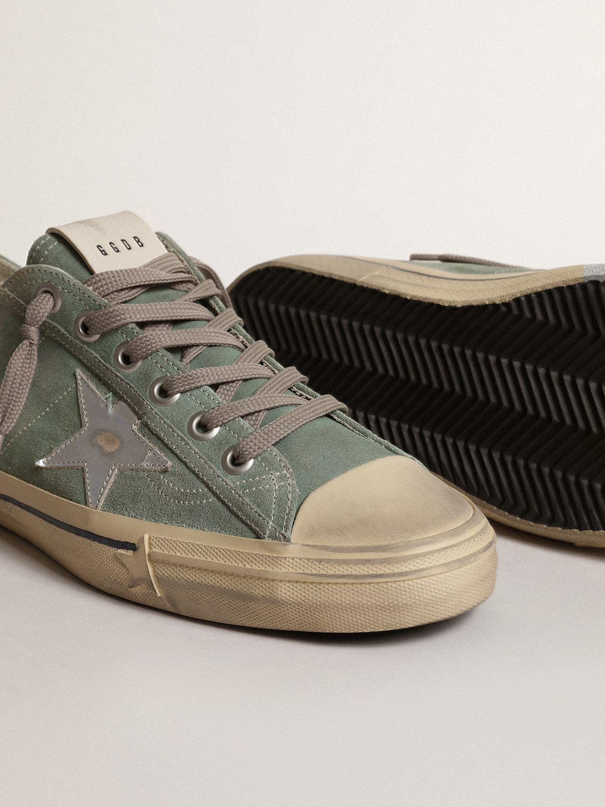 V-Star in military-green suede with a laminated leather star| Golden Goose