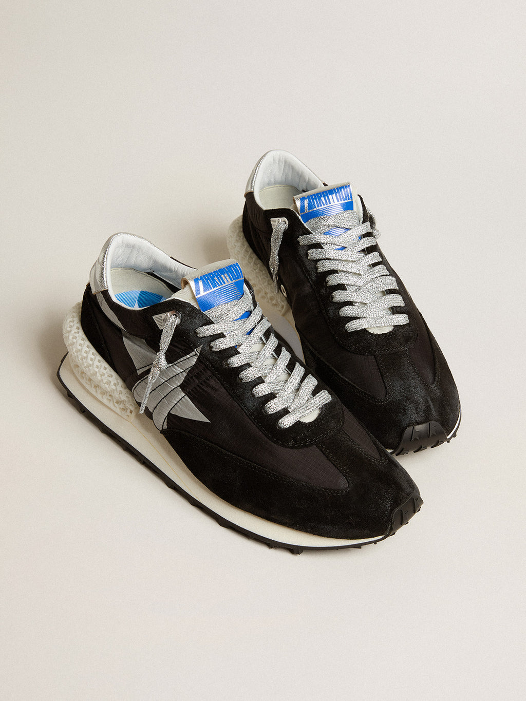 Women's Marathon with black ripstop nylon upper and silver star| Golden Goose