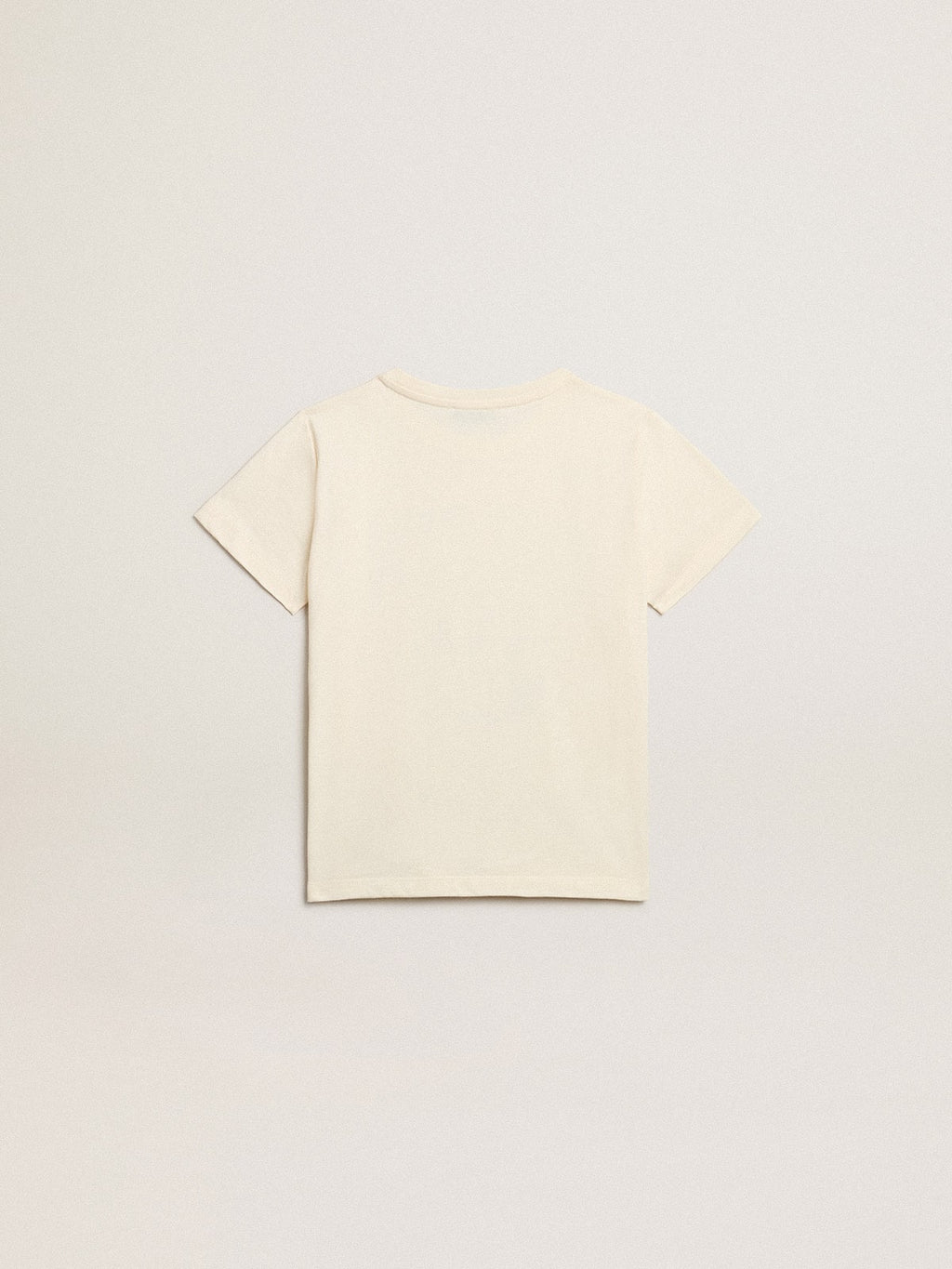 Cotton T-shirt in aged white with faded print at the center| Golden Goose