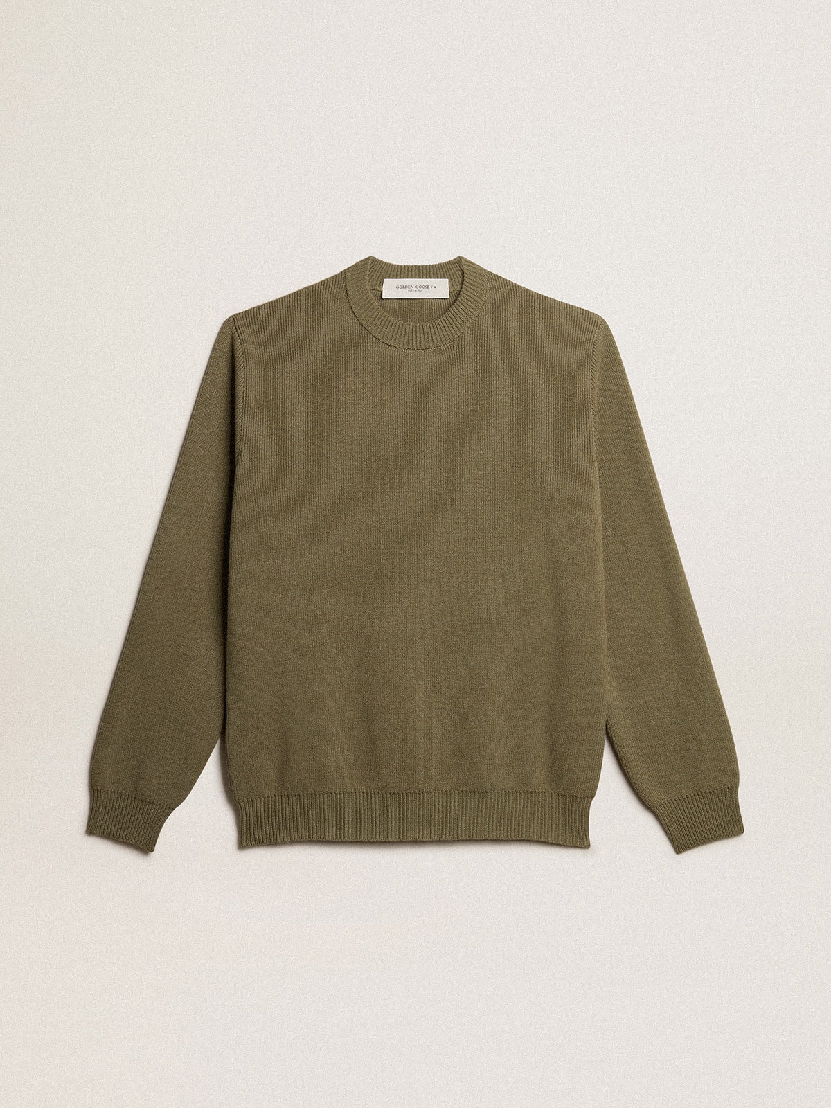Men's round-neck sweater in cotton with logo on the back| Golden Goose