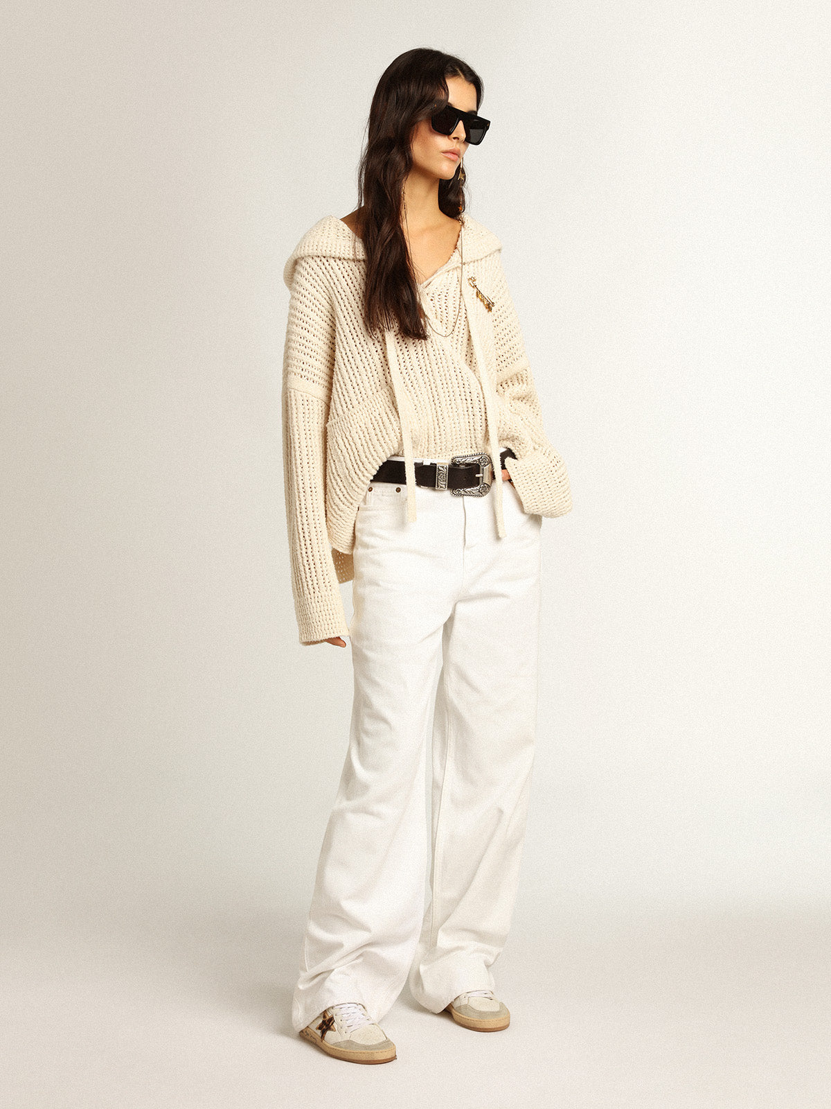Wide-leg jeans in white bull denim| Golden Goose