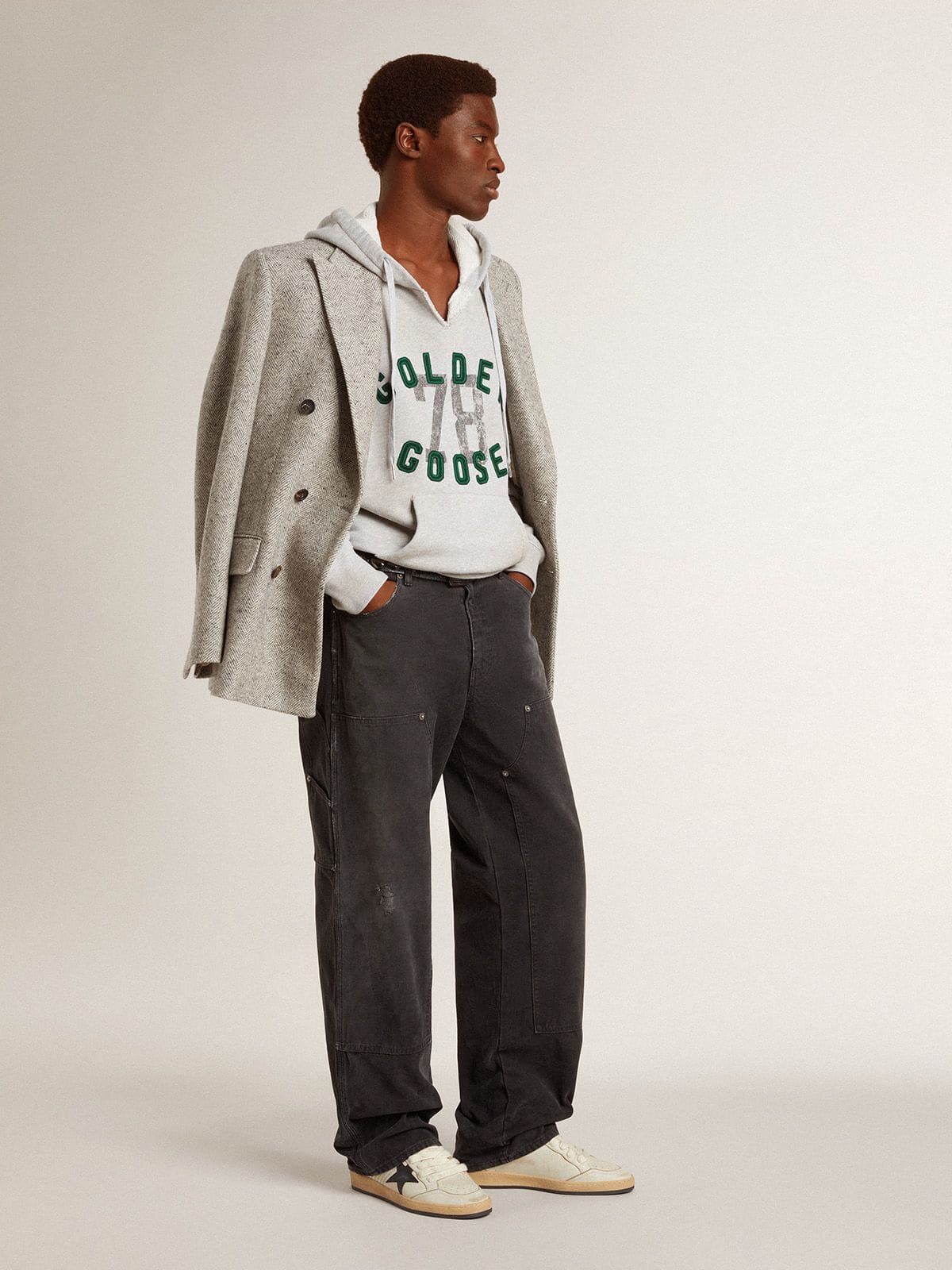 Men's Ball Star with black leather star and green leather heel tab| Golden Goose