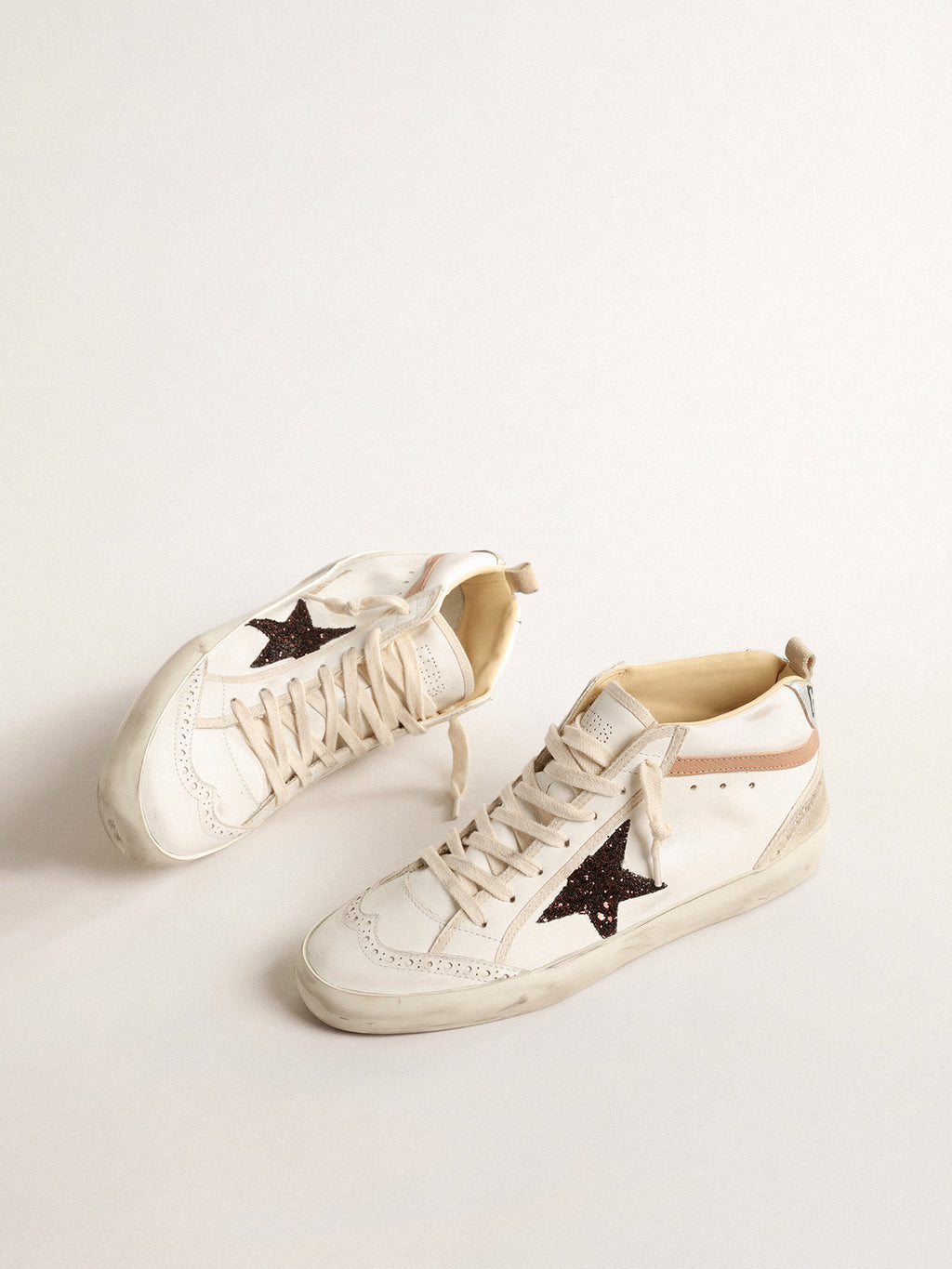 Mid Star LTD in nappa with glitter star and nude leather flash| Golden Goose