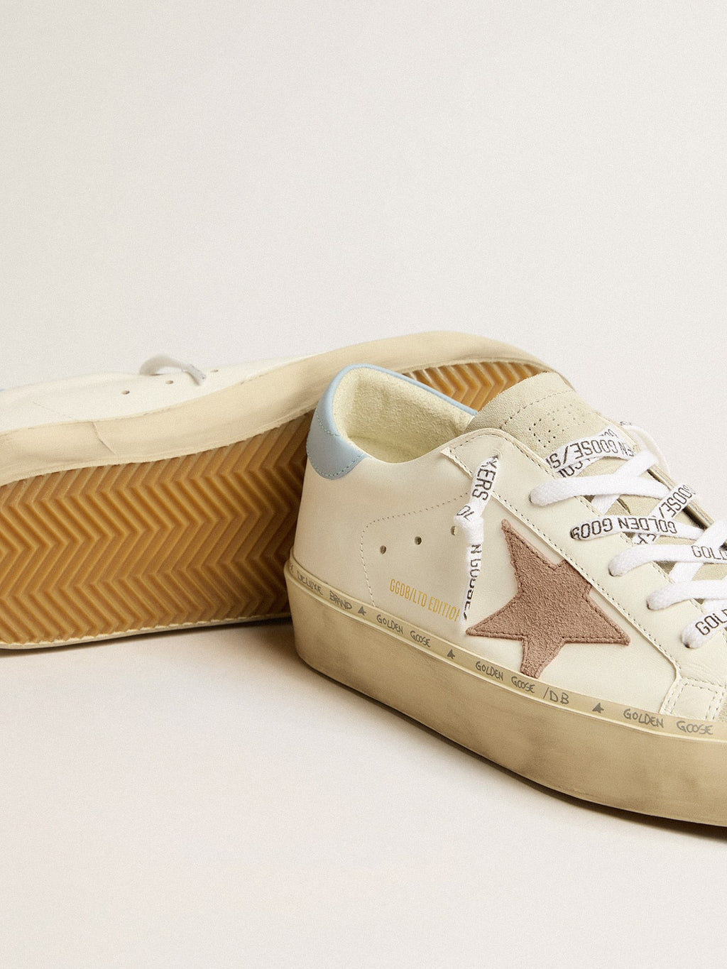 Hi Star LTD with pink suede star and light blue leather heel tab| Golden Goose