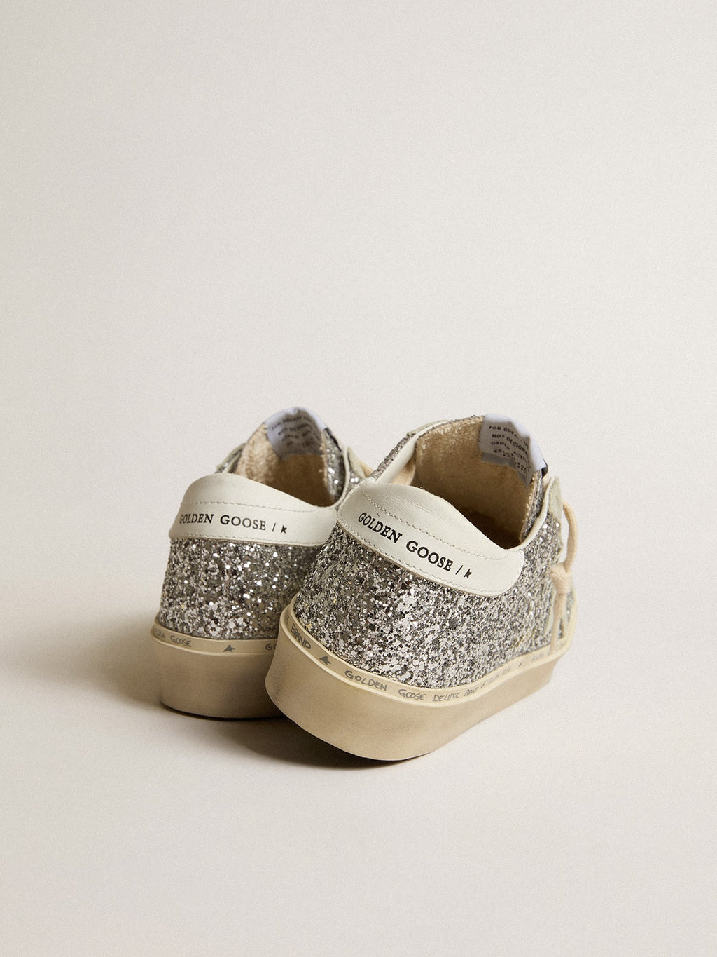 Women's Hi Star in silver glitter with suede star and white heel tab| Golden Goose