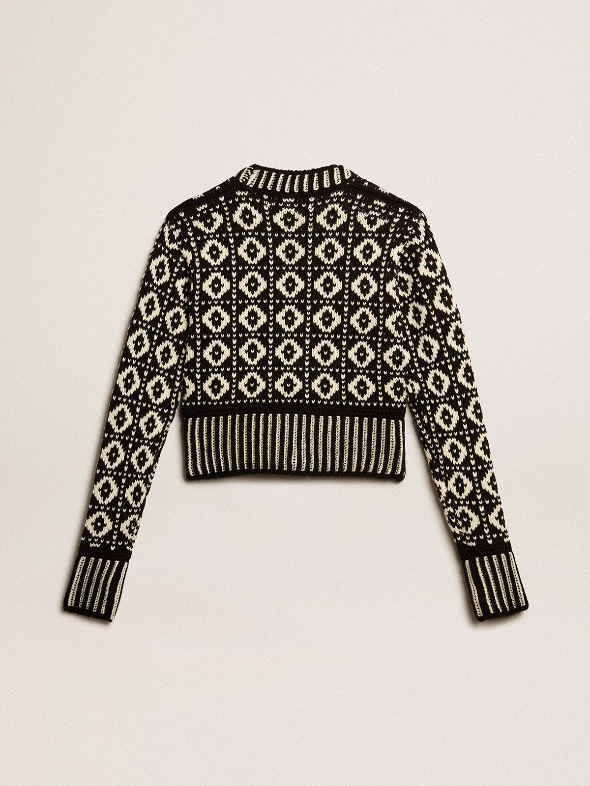 Cropped cardigan with geometric design in vintage white and black| Golden Goose