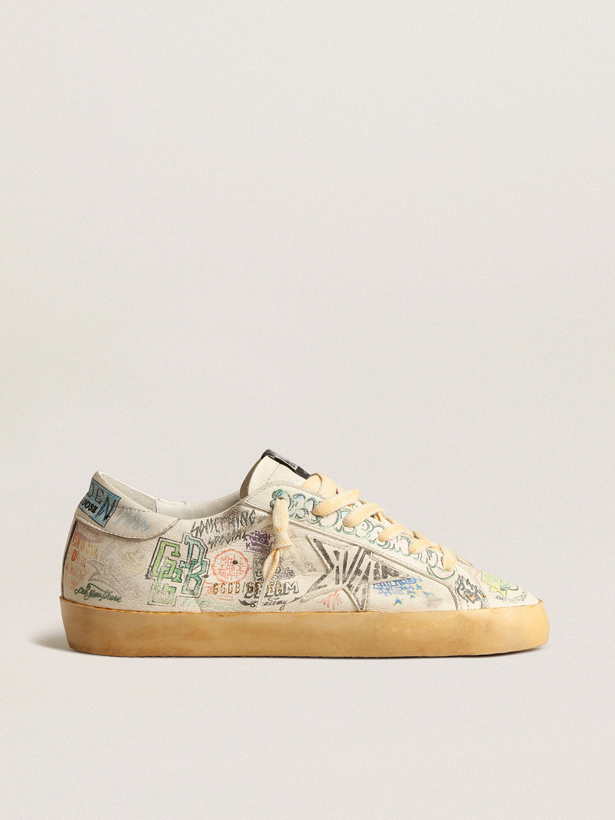 Super-Star in white nappa with all-over multicolor graffiti| Golden Goose