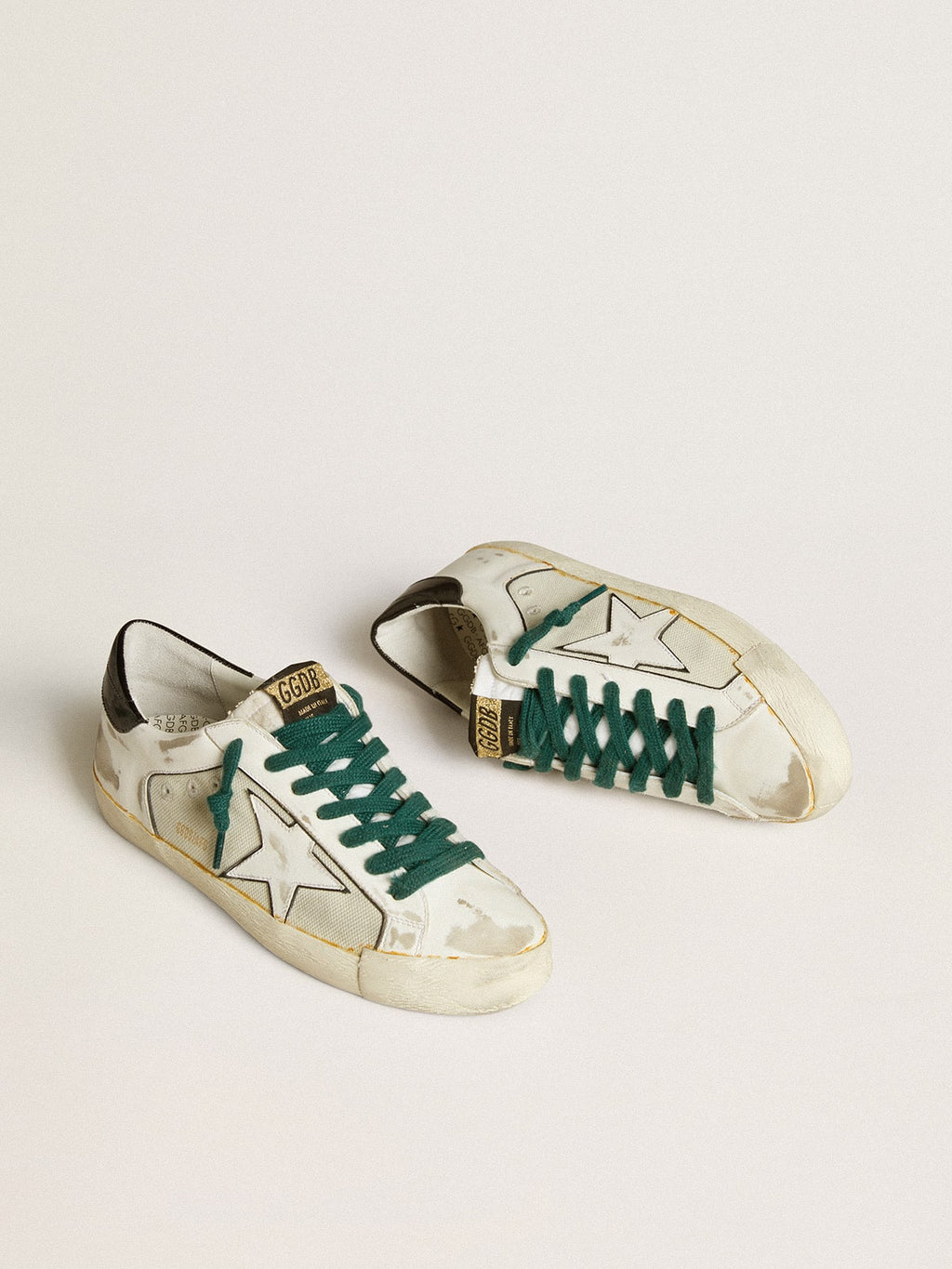 Men's Super-Star LAB in white leather with white star and black heel tab| Golden Goose