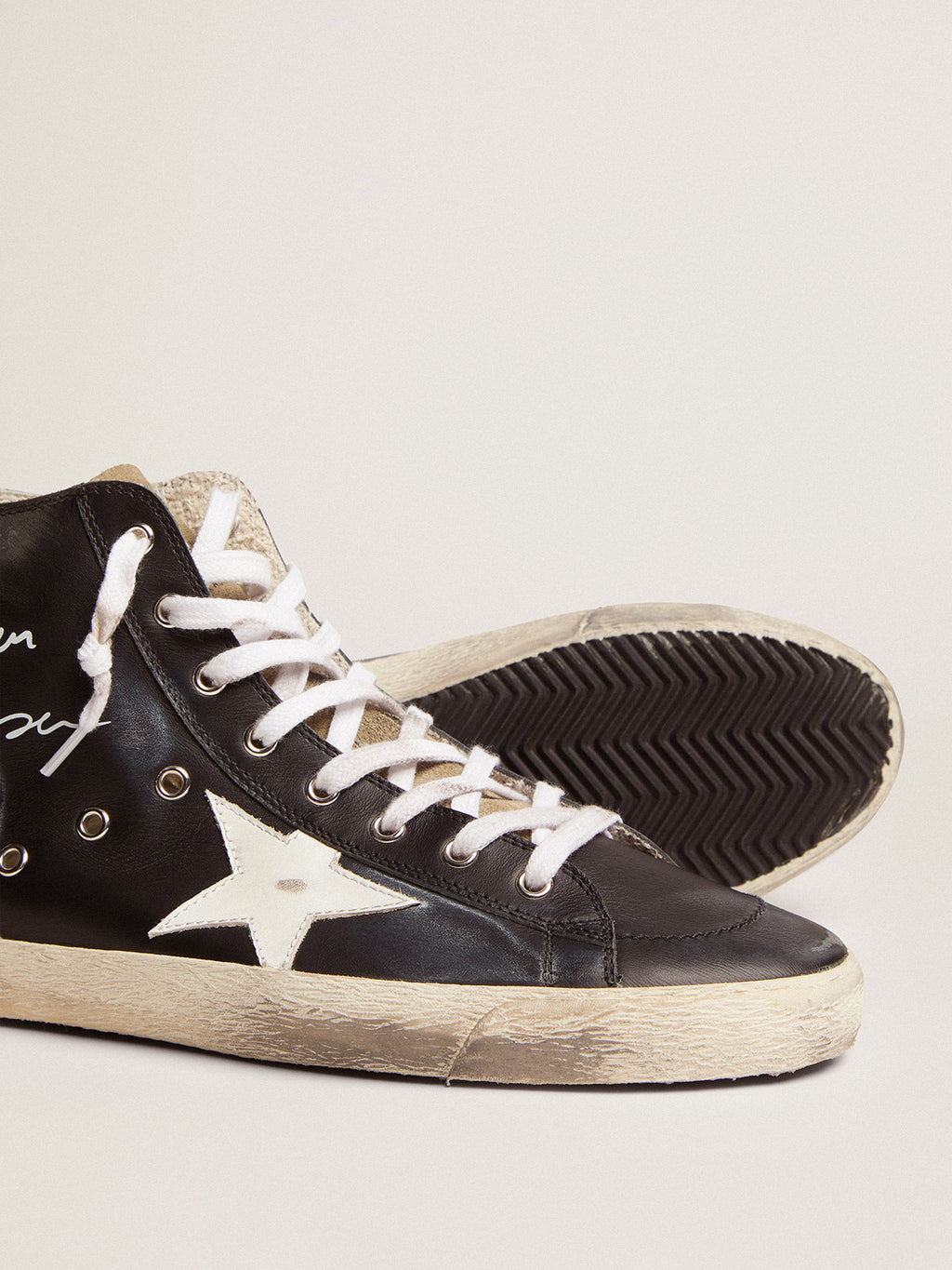 Men's Francy with black leather upper and white leather star| Golden Goose