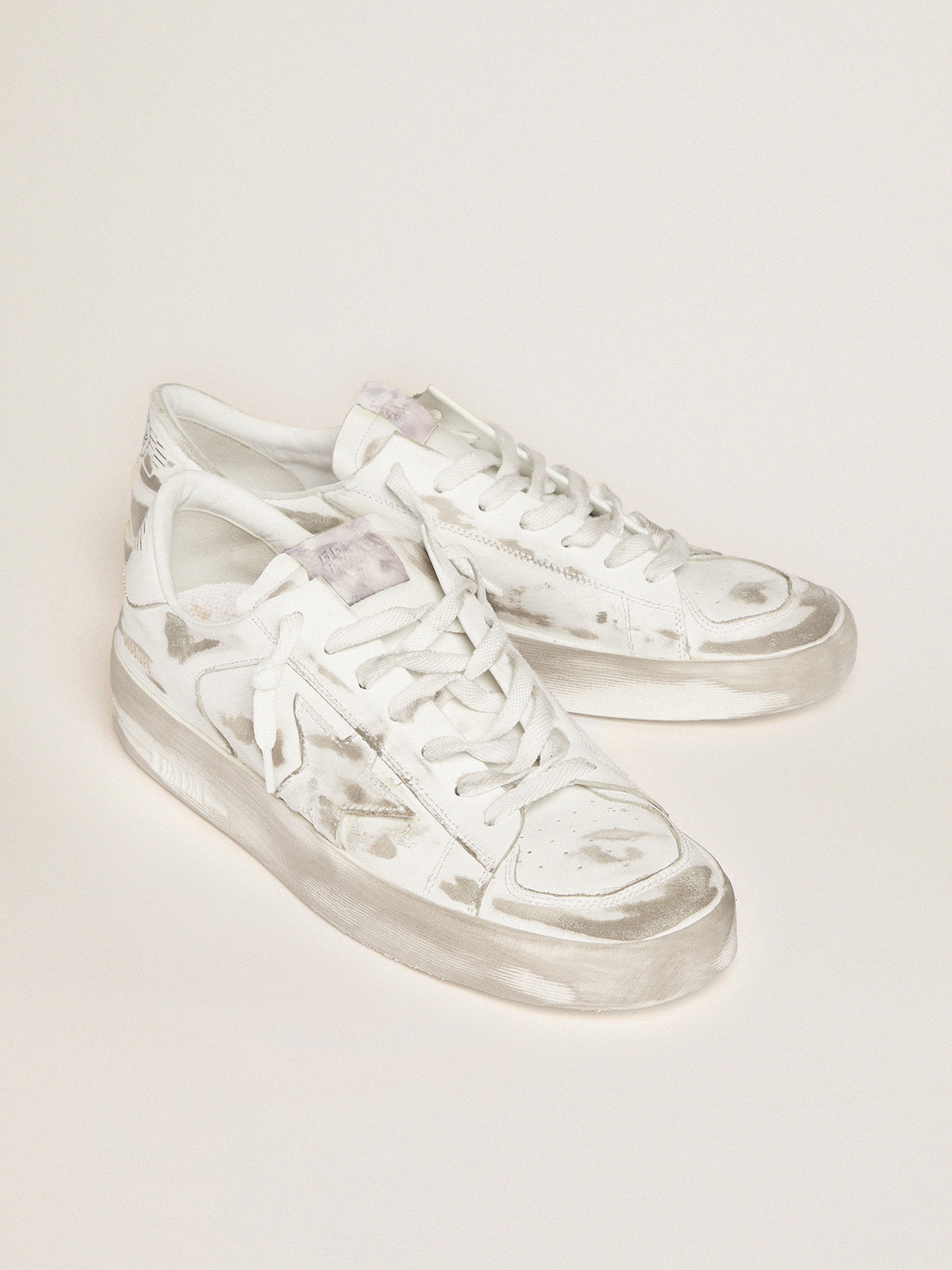 Stardan sneakers in white leather with lived-in treatment| Golden Goose