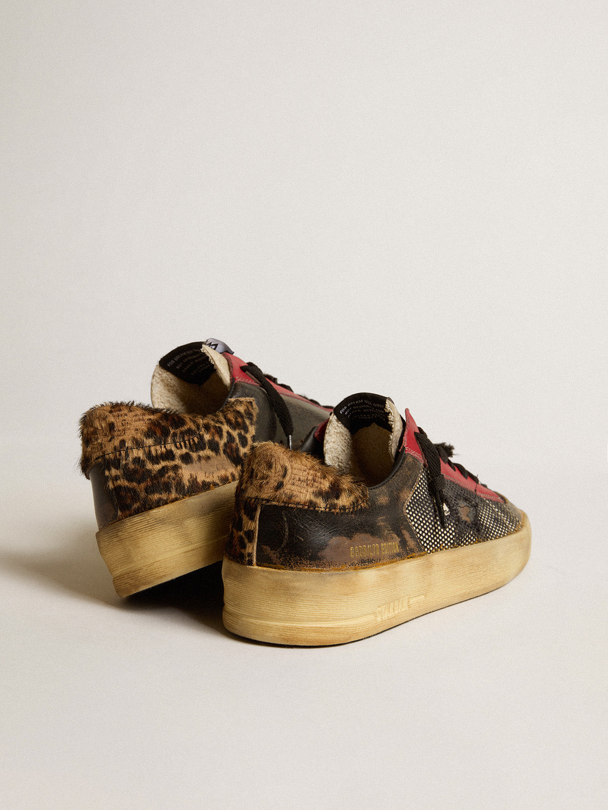 Women's Stardan LAB in mesh with black leather inserts and leopard heel tab| Golden Goose