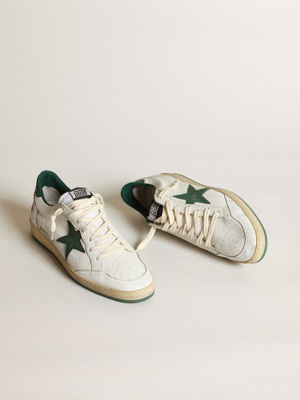 Women's Ball Star in white nappa leather with green leather star and heel tab| Golden Goose
