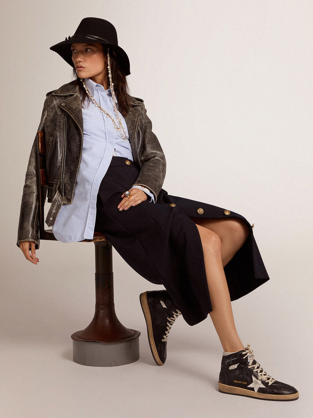 Women's Sky-Star in black nappa with white star| Golden Goose