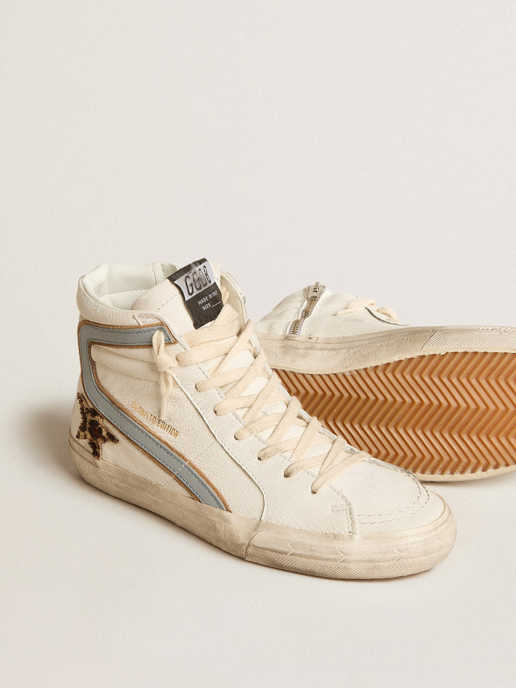 Slide in nappa with leopard-print pony skin star and gray nappa flash| Golden Goose