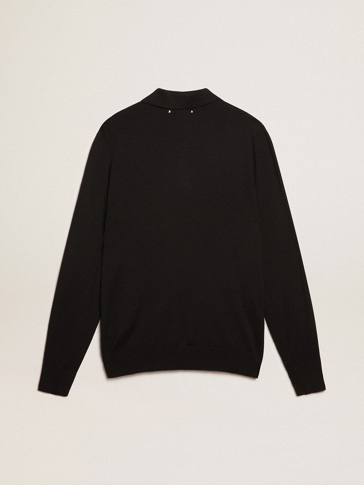 Men's long-sleeved polo shirt in black merino wool| Golden Goose