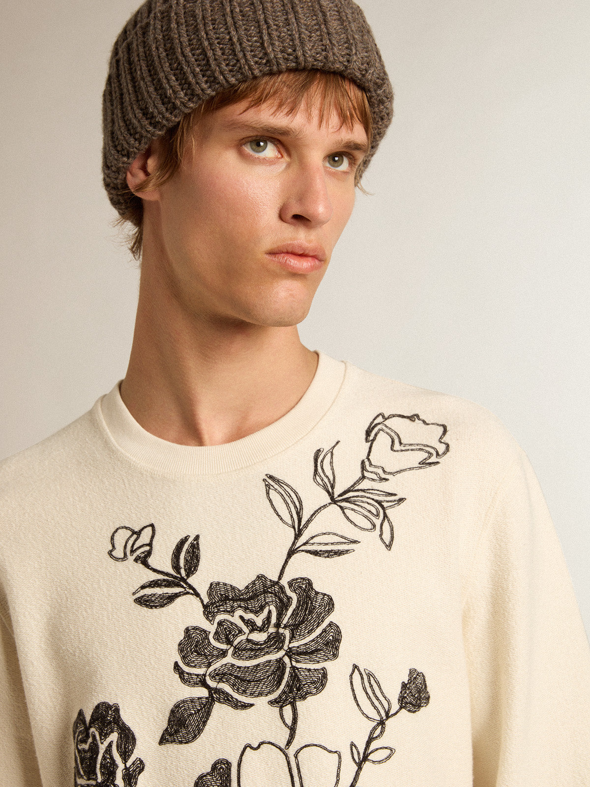 Aged white cotton sweatshirt with embroidery| Golden Goose