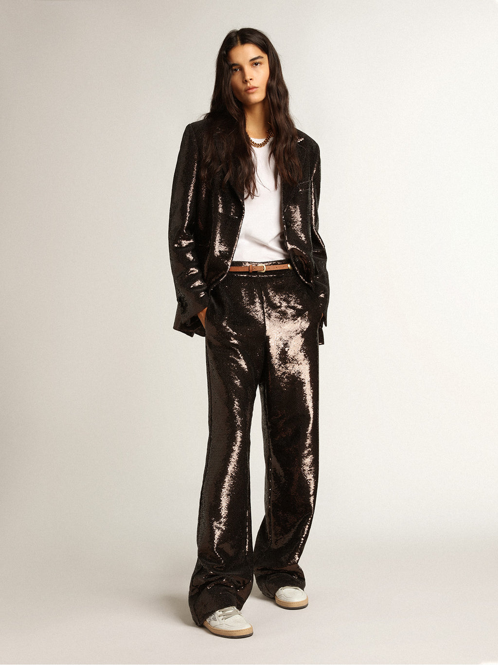 Gray single-breasted blazer with all-over sequins| Golden Goose