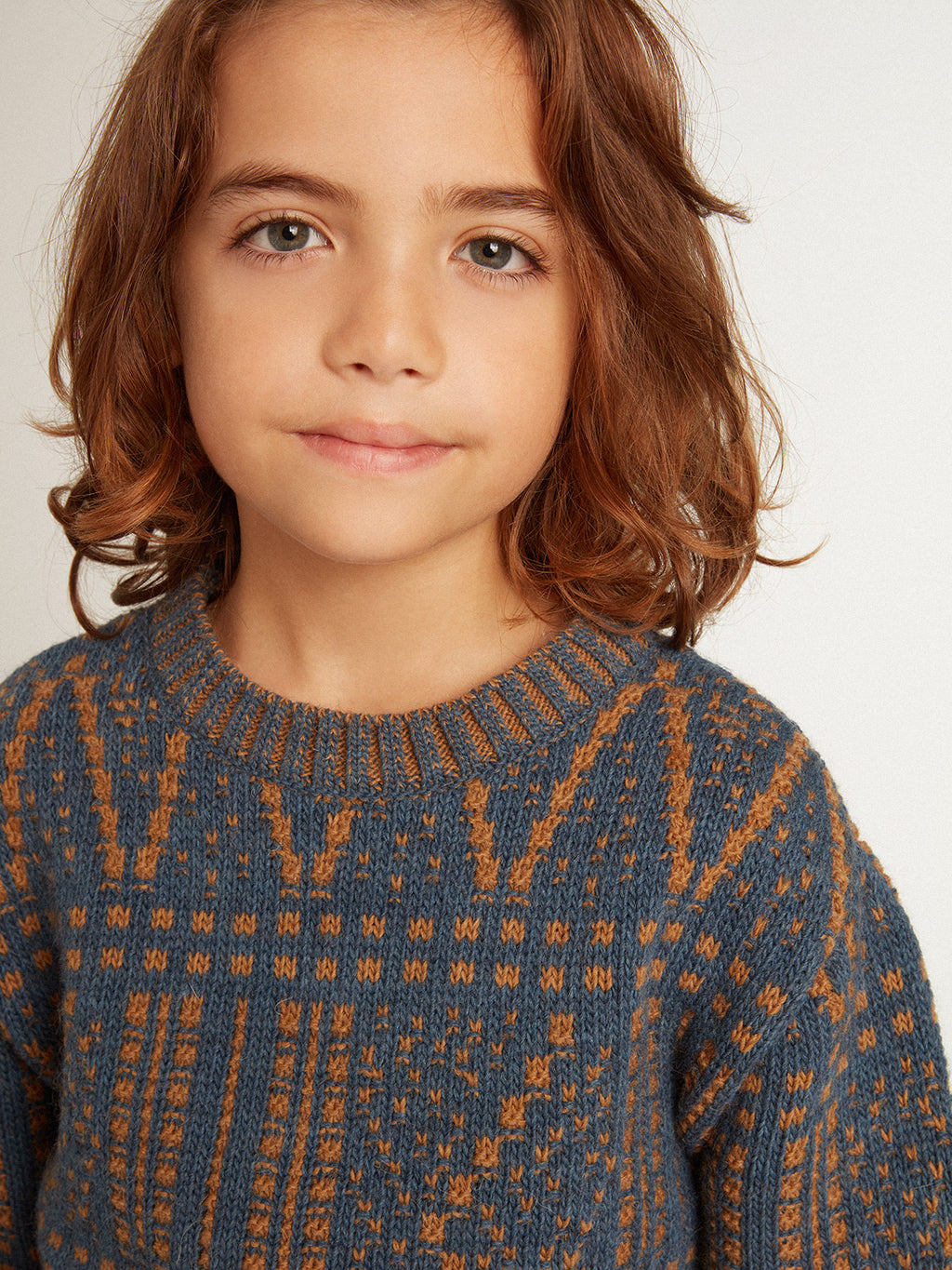 Boys' round-neck sweater with blue Fair Isle motif| Golden Goose