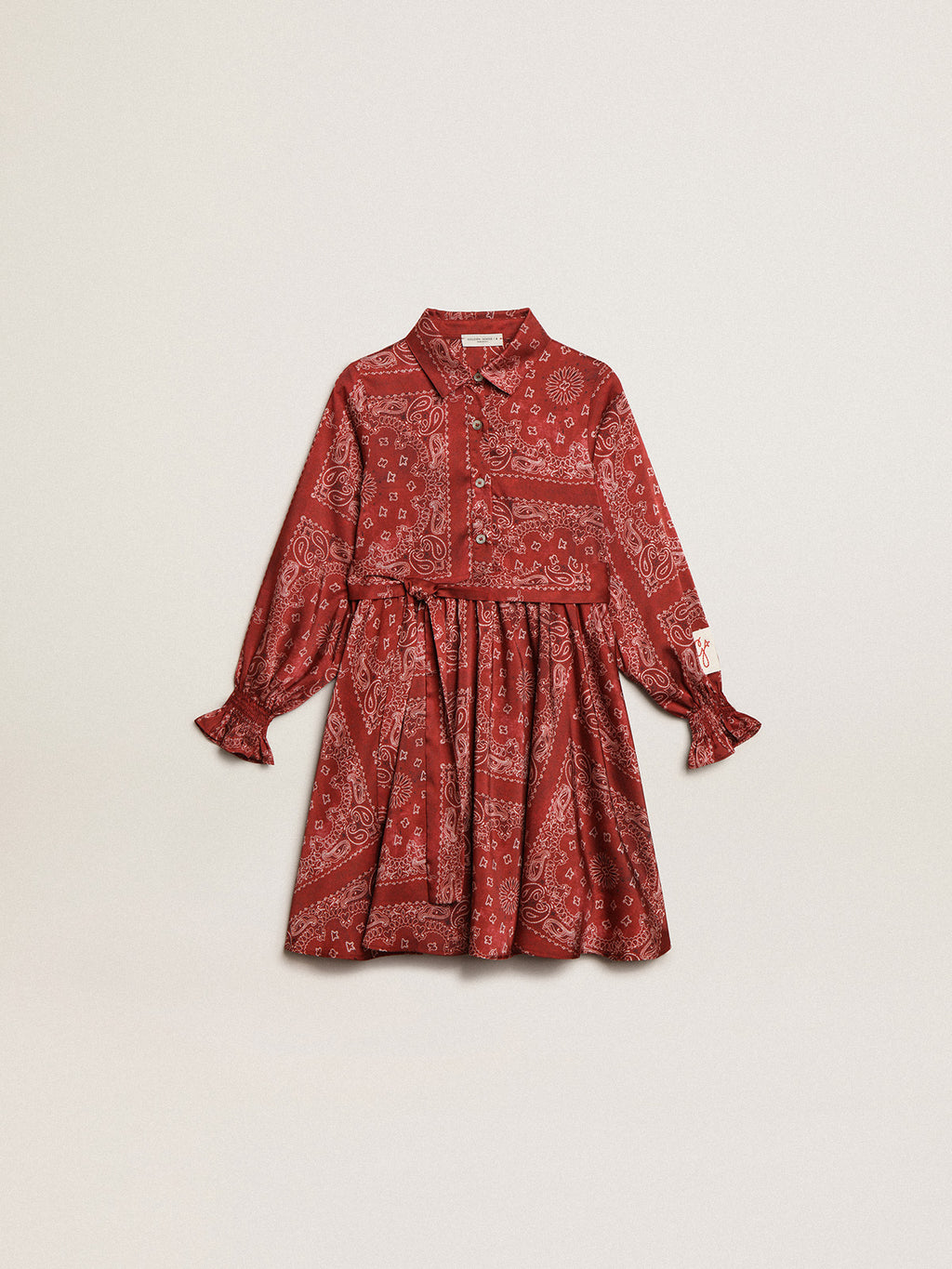 Girls' burgundy shirt dress with paisley print| Golden Goose