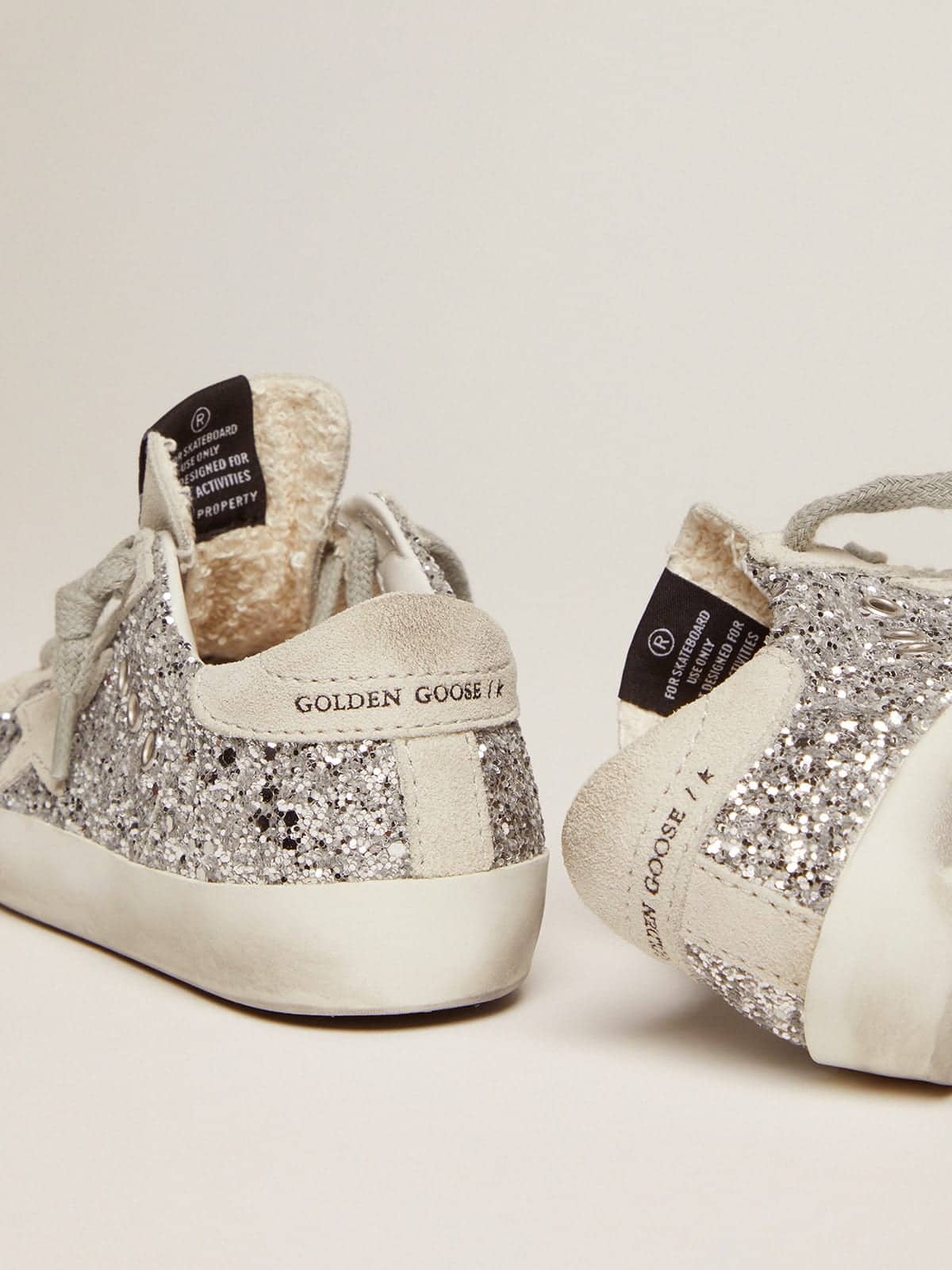 Junior Super-Star with silver glitter and suede details| Golden Goose