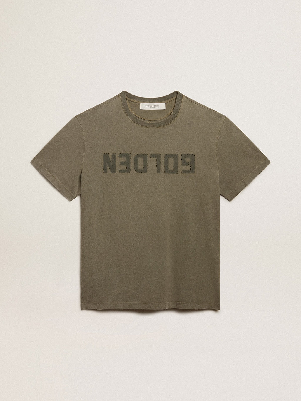 Men's olive green T-shirt with Golden lettering| Golden Goose