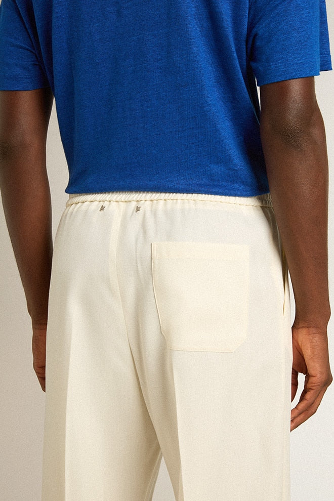 Men's aged white wool gabardine joggers| Golden Goose