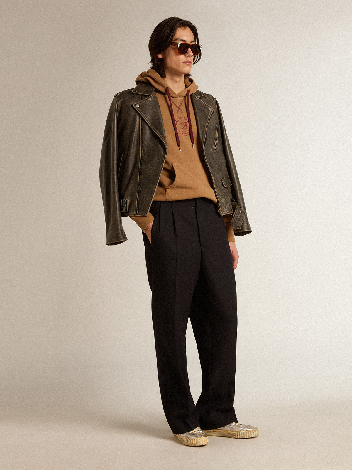 Malt-colored cotton sweatshirt with hood| Golden Goose