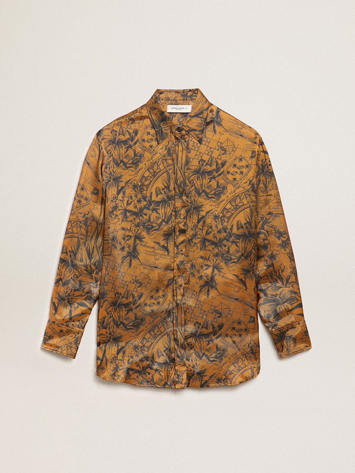 Women's golden brown boyfriend shirt with notebook print| Golden Goose