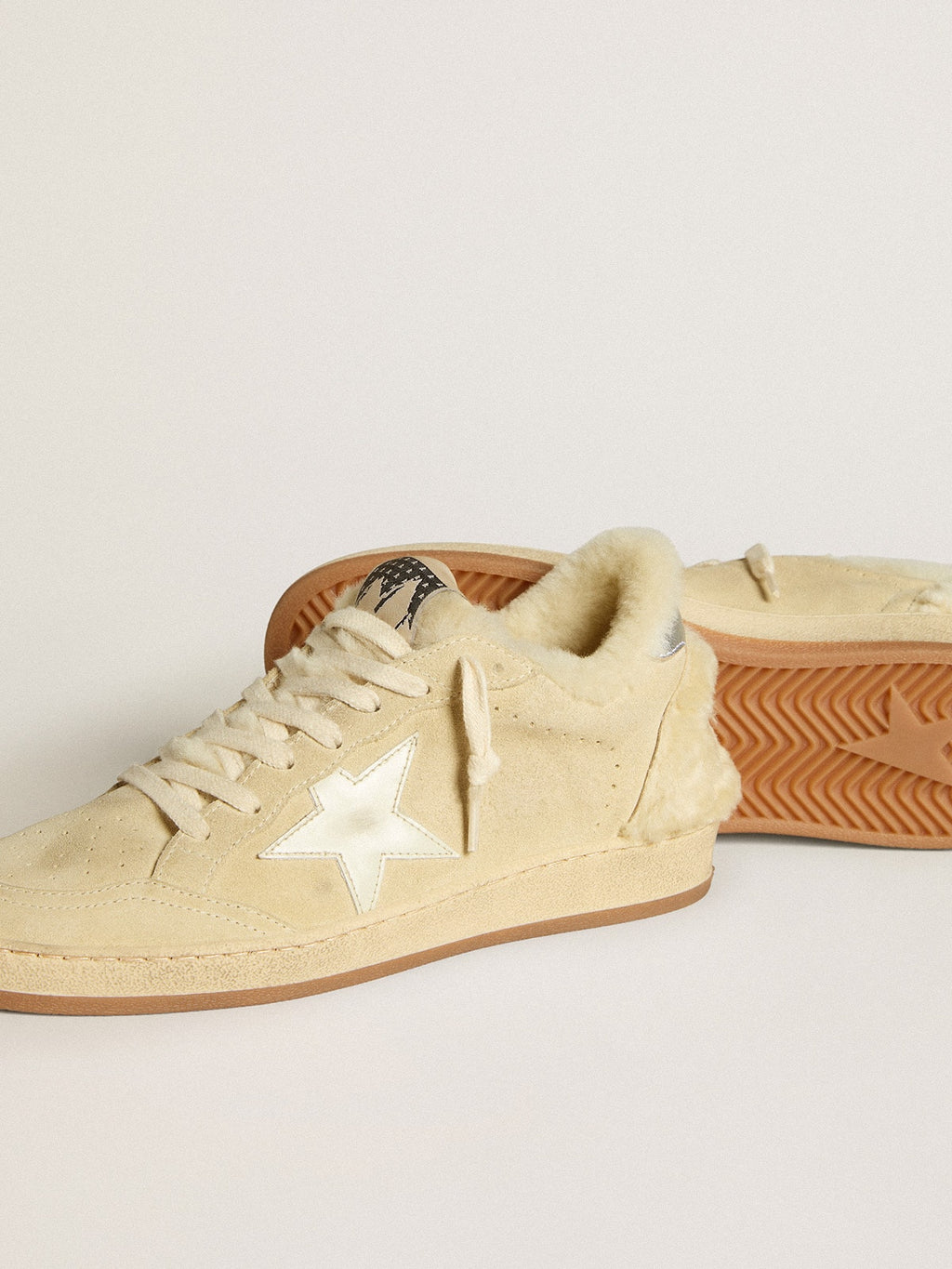 Ball Star LTD in suede and shearling with white patent leather star| Golden Goose