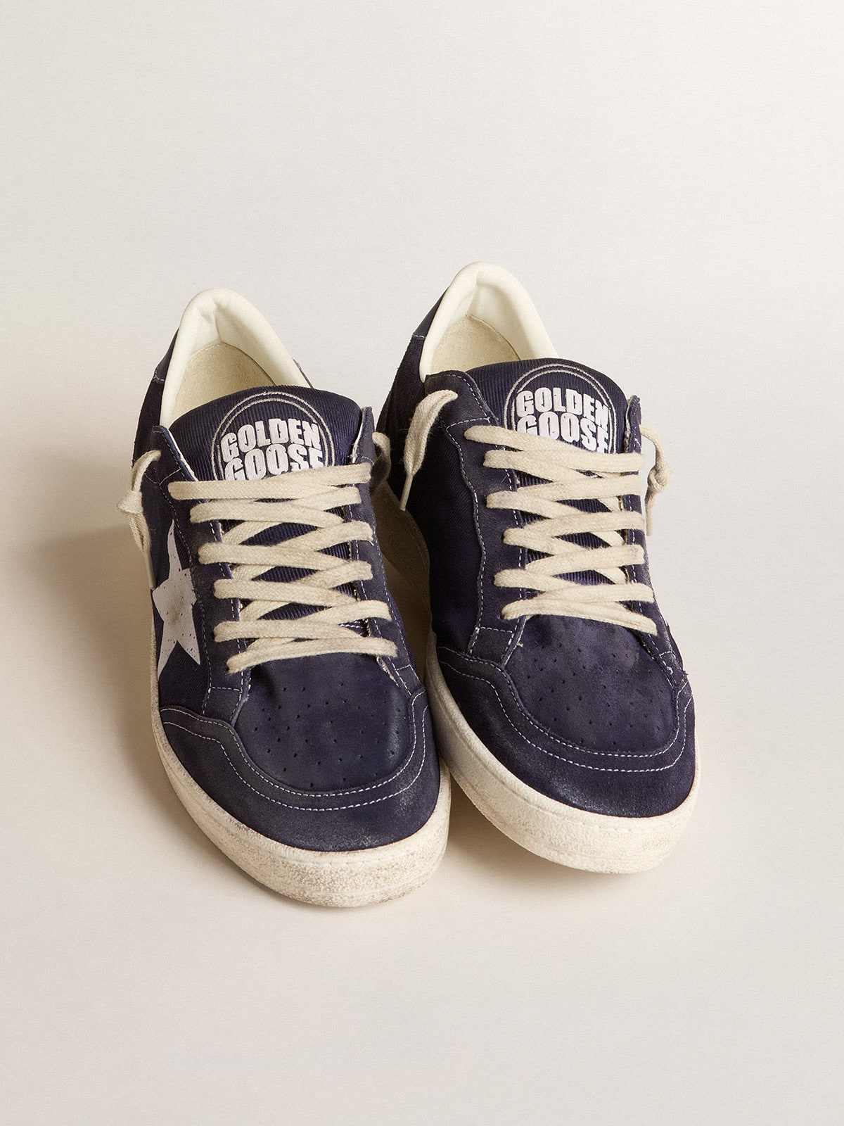 Ball Star LTD in blue suede and nylon with white star and blue heel tab| Golden Goose