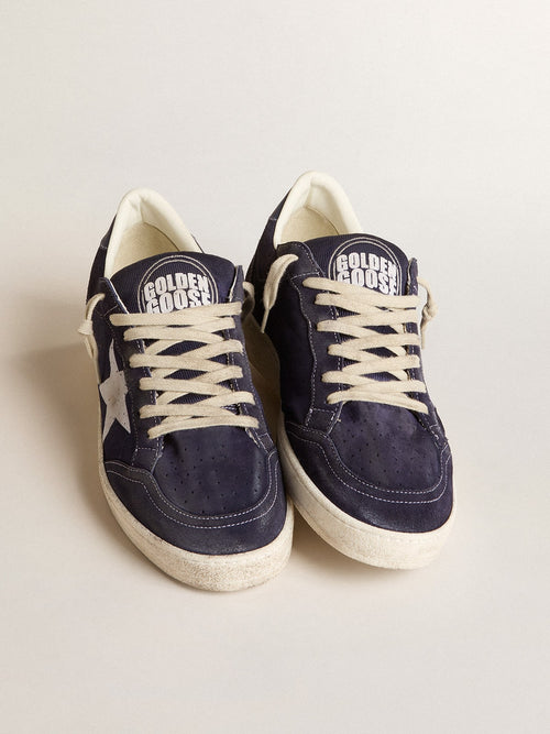 Ball Star LTD in blue suede and nylon with white star and blue heel tab| Golden Goose