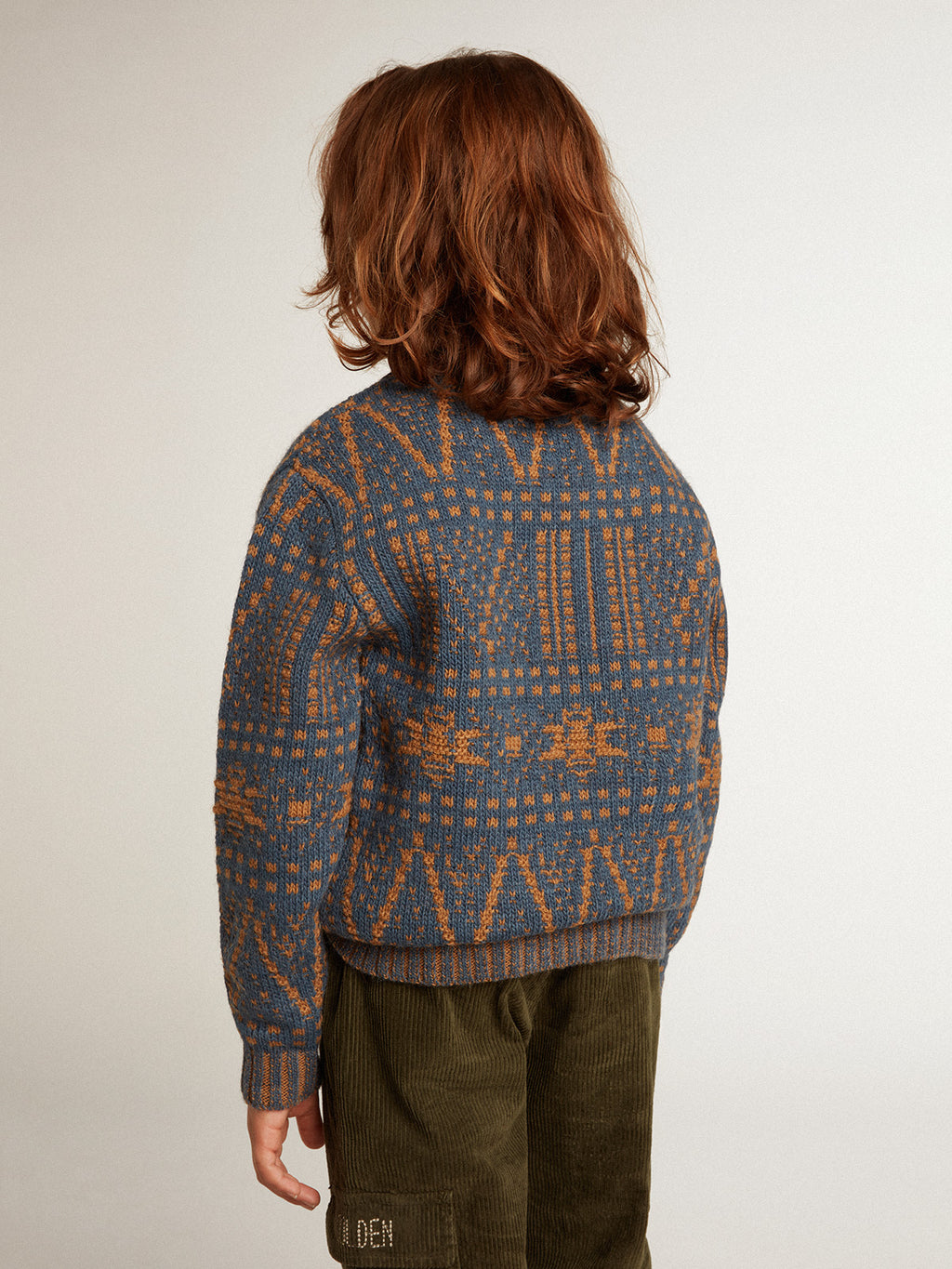 Boys' round-neck sweater with blue Fair Isle motif| Golden Goose
